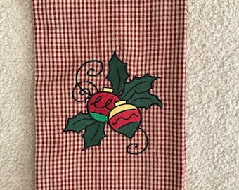 Joyful Holly Christmas Ornament Embroidered Towel