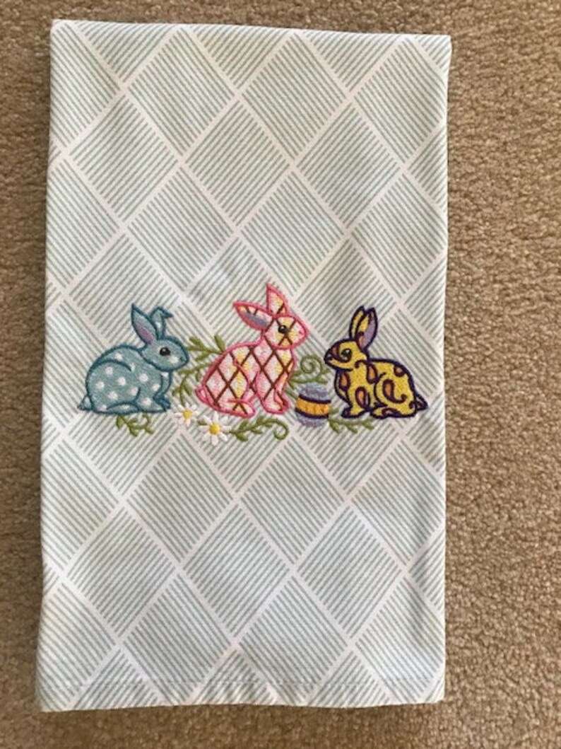 Easter Embroidered Towel Patterned Easter Bunnies image 1