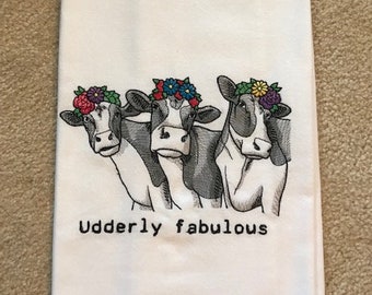 Embroidered Towel - Udderly fabulous cows