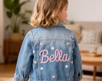 Handgefertigte personalisierte gestickte Jeansjacke - Kleinkind Baby Mantel