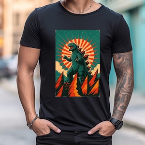 Retro Godzilla Style T-Shirt, Vintage Monster Tee, Unisex Kaiju Shirt, 80s Japanese Art, Gift for Dino Fans, Urban Adventure Shirt