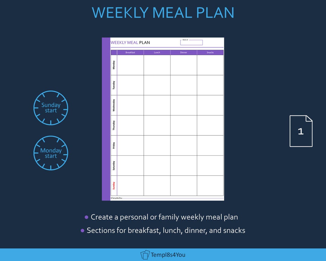 Weekly Meal Plan Template for Remarkable Paper Pro Tablet - Etsy
