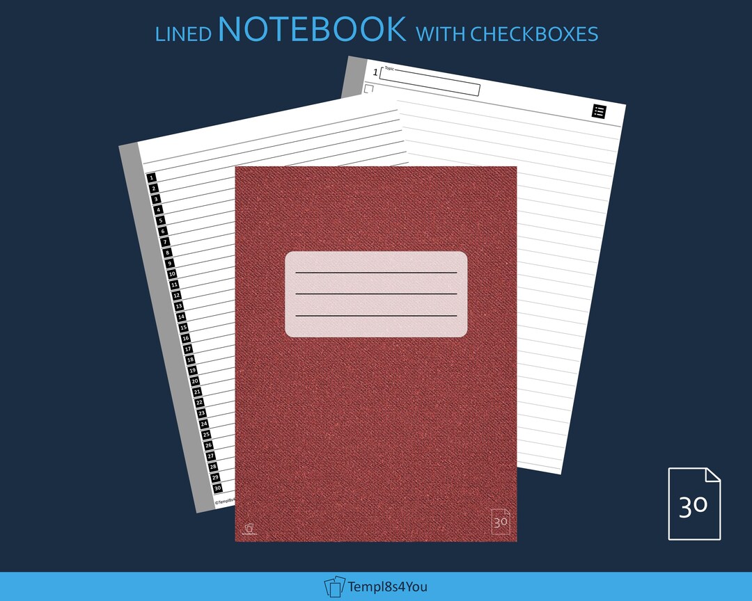 Lined Notebook for Remarkable Paper Pro (with Checkboxes) - Etsy