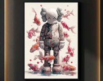 Rolig badrumshypeBeast Kaws-stil väggkonst enskild poster, Kaws-inspirerat badrumsdekorativt tryck, rolig badrumspresentdekor, Kaw-present