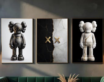 Decorative HypeBeast Wall Art Set Of 3, "KINTSUGI" Kaws Style HypeBeast Set, Decorative HypeBeast Art, Hype Beast Decor, Digital Download