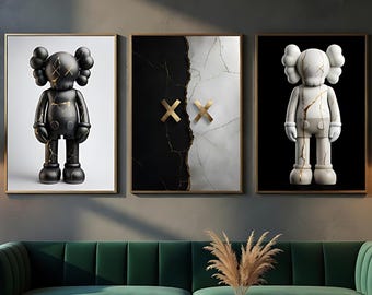 Dekoratives HypeBeast Wandkunst 3er-Set, "KINTSUGI" Kaws Style HypeBeast Set, dekorative HypeBeast Kunst, Hype Beast Dekor, digitaler Download."