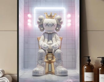 Kaws Bathroom Poster, Neon HypeBeast Kaws Washroom Wall Art, Kaws Bathroom Decoreful Print, "Funny Toilet Wall Decor", Kaws Toilet Poster