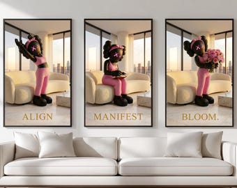 Decorative HypeBeast Kaws Girl Wall Art Poster Set Of 3, Kawlina Hypebeast Decor, Modern Urban Decor Print, Kaws Figured, 8K Download