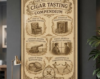 Lustiges Zigarrenposter, Vintage-Druck mit Zigarrenverkostung, Deko für Zigarrenlounges, Wandbild für die Männerhöhle, Geschenk für Zigarrenliebhaber, Poster mit Zigarrennotizen