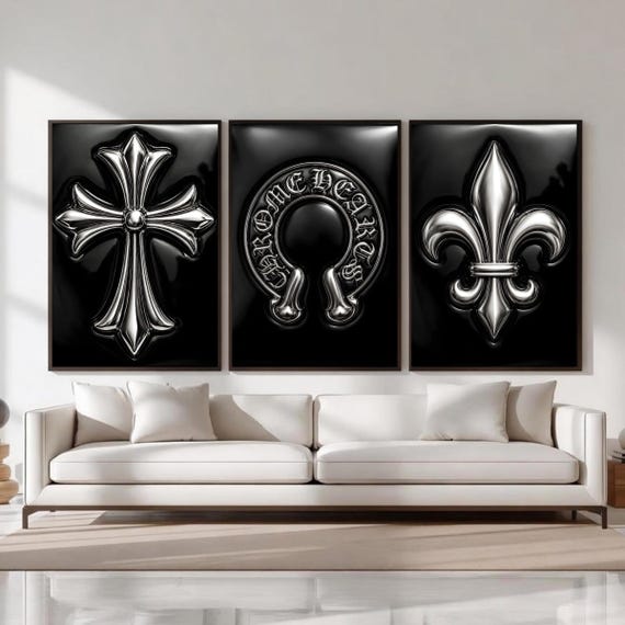 Chrome Hearts Hypebeast Wall Art Poster Set of 3, Black Silver