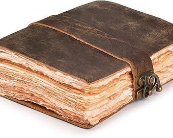 Rustic Leather Bound Journal, Handmade Deckle Edge Paper, Vintage Diary Notebook