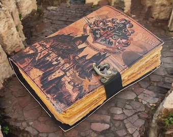 Cuaderno de hechizos vintage inspirado en Hogwarts, diario de magia medieval, cuaderno gótico de fantasía con candado, regalo de la academia oscura