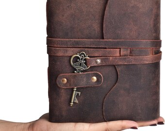 Vintage Leather Journal with Lock  Handmade Rustic Diary Notebook for Writing, Sketching & Travel Notes