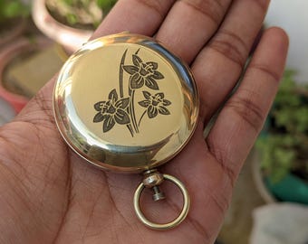Engravable Brass Pocket Compass With Wooden Box | Personalized Keepsake Compass For Christmas Gifts
