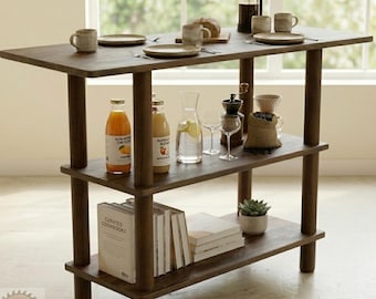 Massivholz Balkon Bar Tisch, Handgefertigte Kiefern Kaffeestation, Japandi Konsolenablage