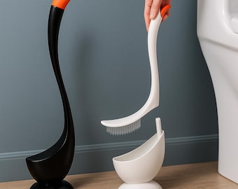 Escobilla de baño moderna con forma de cisne – Escobilla minimalista con soporte – Limpieza profunda, antisalpicaduras