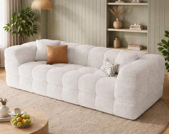 Boucle Fabric Sofa 3 Seater – Premium Large Grain Texture – Modern Luxury Design – 5 Colors – Extra Deep Seat