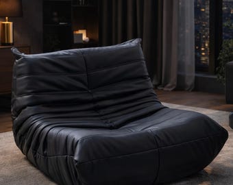 Modern Lounge Chair - Minimalist Leather Sofa, No Assembly, Soft Foam Accent Chair, Living Room Bedroom Decor, Togo Style Seat