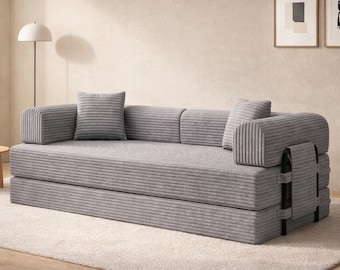 Convertible Sofa Bed Queen Size 66" | Foldable Foam Couch 8" Thick | Corduroy Sleeper Sofa | Pull Out Sofa Bed Living Room |