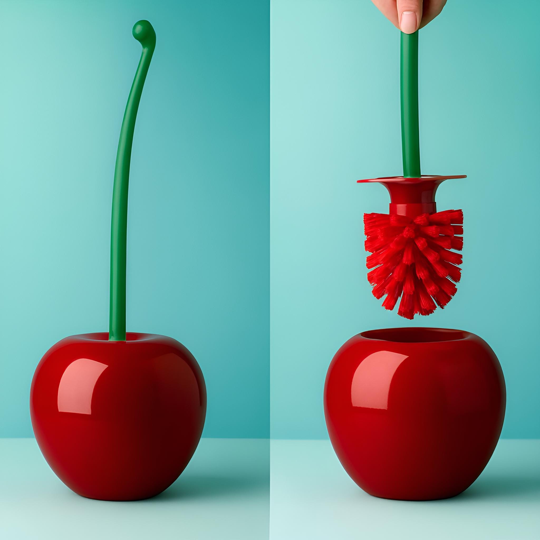 Cherry Shape Toilet Brush And Holder - Creative Fruit Design Bathroom Cleaning Tool - View #3
