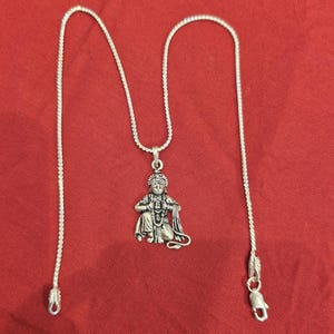 Silver Hanuman Necklace, Hindu God of Strength & Devotion, Bajrangbali Warrior Pendant, 925 Sterling Silver Pendant, Spiritual Jewelry