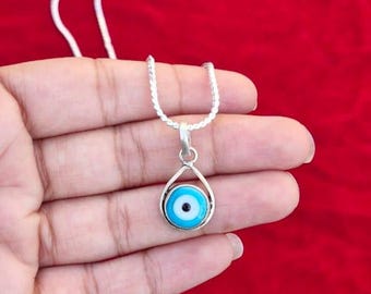 Silver Minimalist Evil Eye Necklace, Protection Necklace, Tiny Evil Eye Necklace, Talisman Necklace, Gift For Her, Christmas Gift