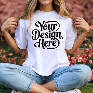 Comfort Colors White T-Shirt Mockup: C1717 Model (JPEG & PNG Digital Download