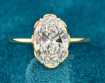 1.50 CT Oval Lab Grown Diamond Solitaire Ring IGI Certified 14K Yellow Gold Tulip Set Engagement Ring Unique Bridal Gift For Her