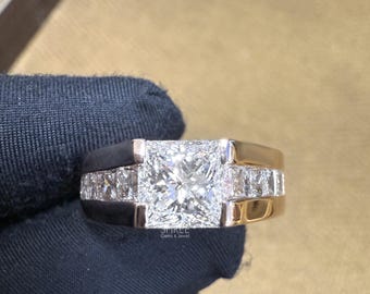 Princess Cut IGI Certified Lab Grown diamond Mens Ring 14k Solid Gold Solitaire Ring Unique  Anniversary Ring For Him