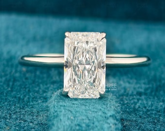 1.50 Ct Radiant Cut Lab Diamond Ring IGI Certified 14K White Gold Solitaire Ring, Classic Statement  Engagement Ring, Unique Bridal Ring