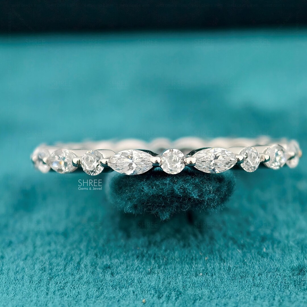 Unique Lab Grown Diamond Eternity Band, 14K Gold Marquise & Round ...