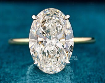 4CT Oval Lab Diamond Solitaire Ring | IGI Certified 14K Yellow Gold Plain Band Minimalist Engagement Ring | Classic Bridal Gift For Her