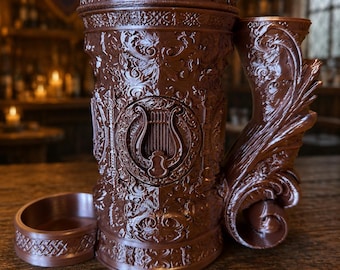 Tankard Bard Dice Tower 3D Druck, Fantasy Würfelturm mit Würfelschale, DnD Pen and Paper Zubehör, PLA Silk