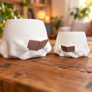 Reading Ghost Planter – Geist Blumentopf mit Buch – Pflanzgefäß mit Innentopf – Bücher Deko – 3D Druck PLA – verschiedene Größen