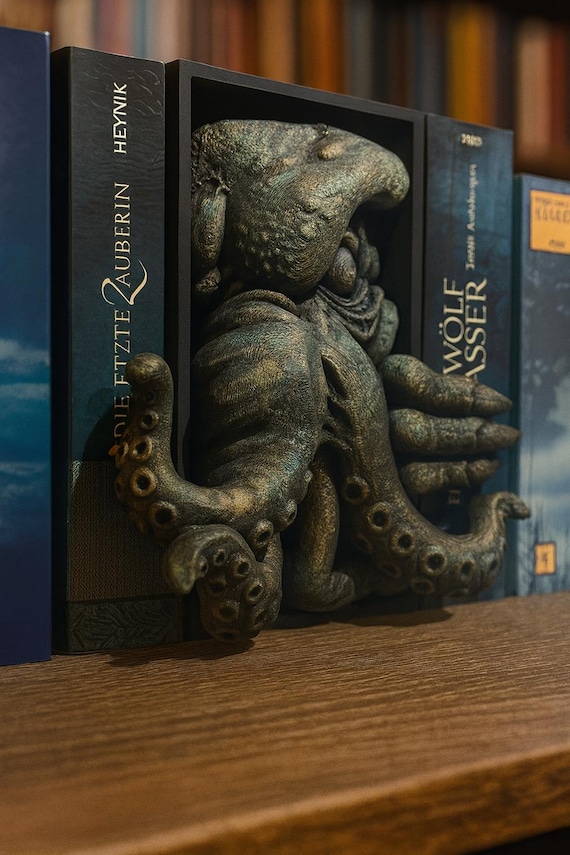Book Nook „Cultist“ – Lovecraft Deko, handveredelt oder zum Selbstbemalen, 3D-Druck aus PLA, Tentakel Buchstütze