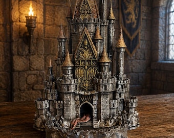 Dice Tower „Mimic“ – Fantasy Würfelturm Burg | 3D Druck Dice Tower mit abnehmbarer Würfelschale | DnD Tabletop Deko