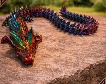 Crystal Dragon beweglich, 3D Druck Drache, Fantasy Deko, Drachen Figur aus Silk PLA, Geschenk für Drachenfans, in M L XL