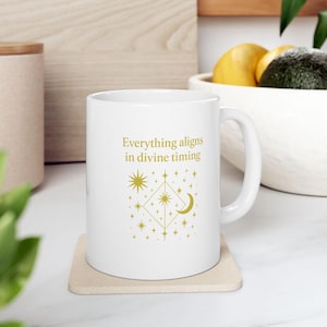 Celestial Harmony Ceramic Mug: Astrology Gift, Spiritual Affirmation Cup
