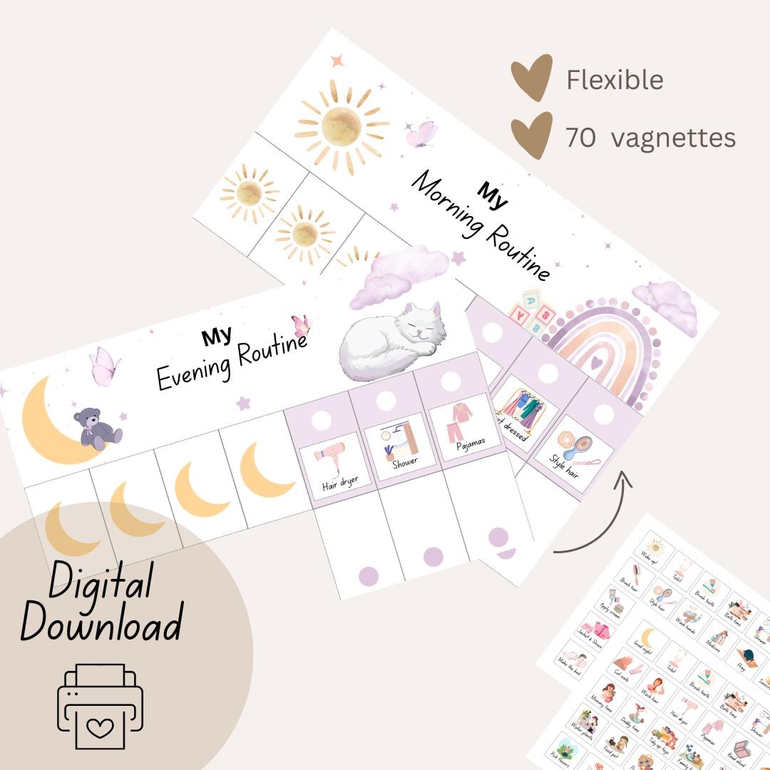 Kids Morning & Evening Routine Chart, Visual Schedule Printable ...