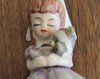 Vintage Ceramic Nurse Figurine Holding Teddy Bear- Made in Korea