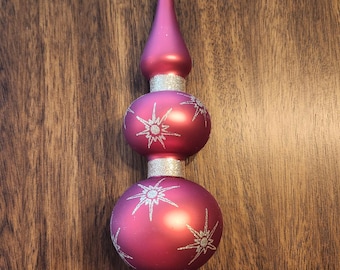 Red Glass 13" Christmas Tree Topper, Gold Sparkle, 2.75" Wide, 6/8" Opening