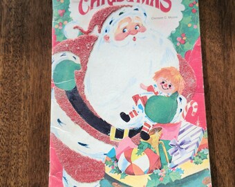 Vintage 1968 "The Night Before Christmas" Childrens Book - Flocked Cover, Whitman Publishing Division
