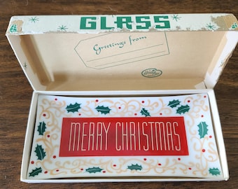 Vintage Houze Art Merry Christmas White Glass Trinket Tray