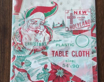 Two (2) Vintage Winter Scene Christmas Plastic Table Cloth, 54 x 90