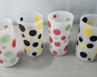 Vintage Set of Four Polka Dot Drinking Glasses