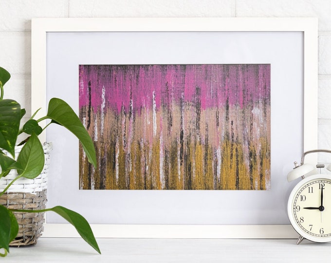 Original Art - Abstract and Modern Wall Art Decor - Wall Art - Painting on Wood - Pink and Gold Art - 'Metallic Rain'