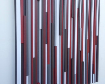 Wood Wall Art - Lines - Reclaimed 36x36 in Reds, Whites, Grays Wood Sculpture
