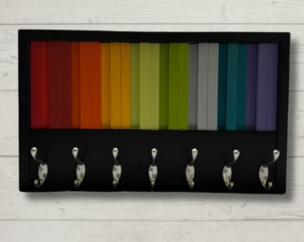 Rainbow Colors Solid Wood Coat Rack - Wood Coat Hooks - Wood Coat Hanger - Wall Mount - Wood Wall Art - Wood Art - Reclaimed Wall Art