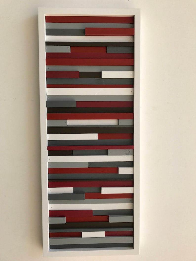 Wood Wall Art Abstract Vertical Hanging Unique Decor Reclaimed Office Piece 12x36