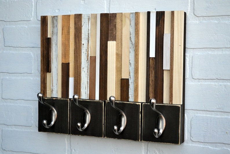 Coat Rack Hooks Wall Mount Hang Keys and Dog Leashes Reclaimed Wood Coat Rack 14x11 image 3